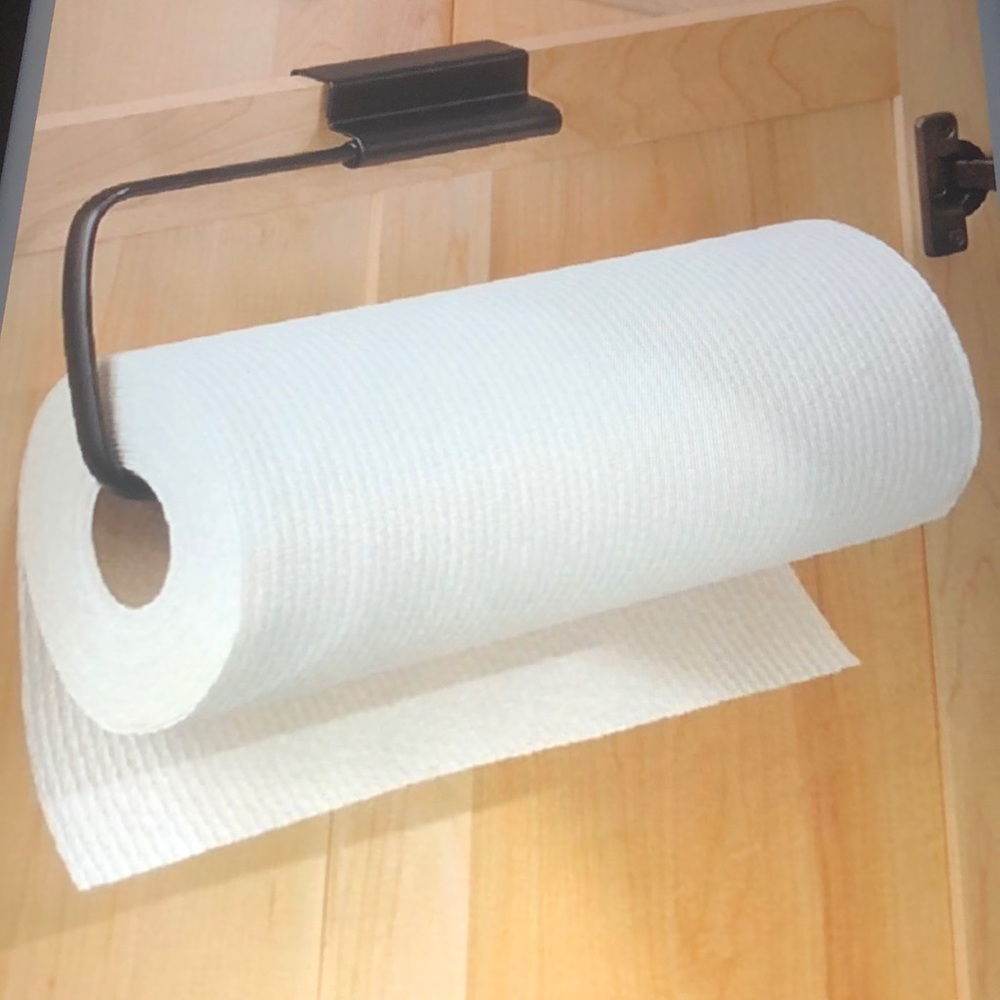 Bronze over-cabinet paper towel holder